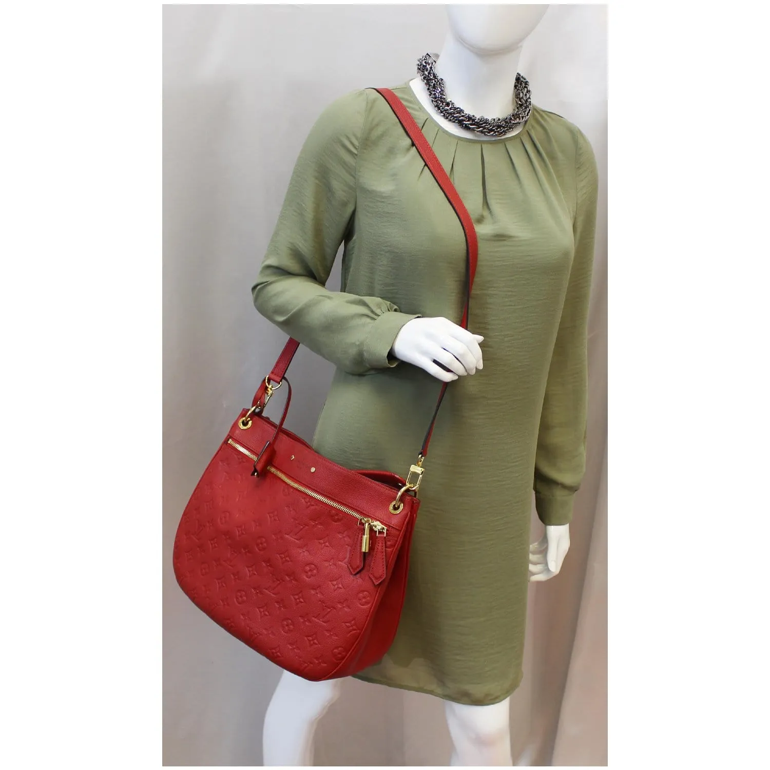 LOUIS VUITTON Spontini Empreinte Leather Shoulder Bag Red
