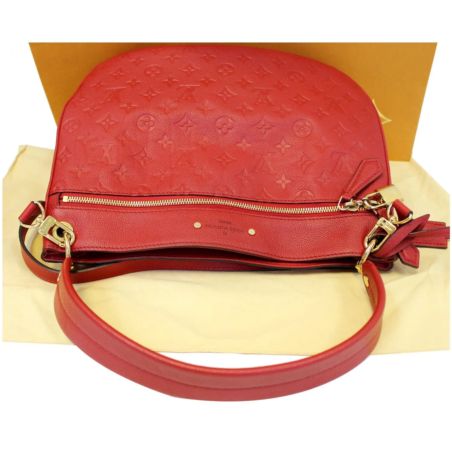 LOUIS VUITTON Spontini Empreinte Leather Shoulder Bag Red