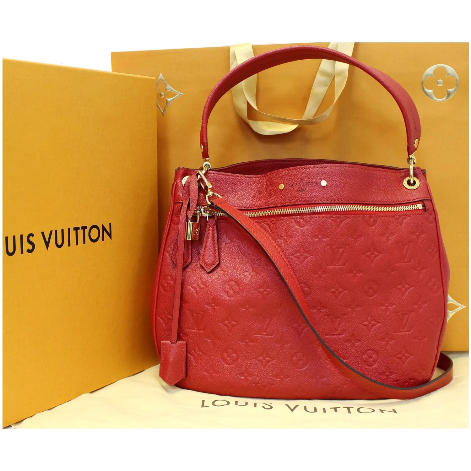 LOUIS VUITTON Spontini Empreinte Leather Shoulder Bag Red