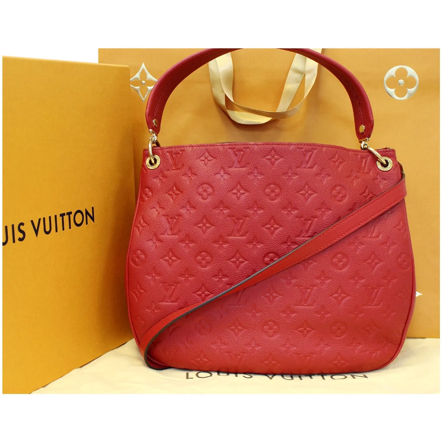 LOUIS VUITTON Spontini Empreinte Leather Shoulder Bag Red