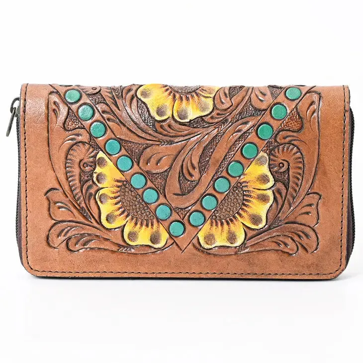 LS Western Ladies Harness Skirting Genuine Leather Carving Wallet | Sophisticated and Durable