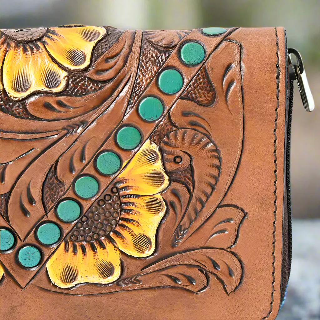 LS Western Ladies Harness Skirting Genuine Leather Carving Wallet | Sophisticated and Durable