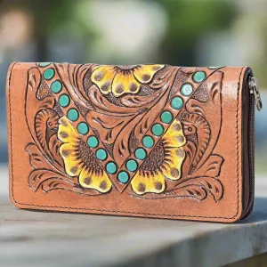 LS Western Ladies Harness Skirting Genuine Leather Carving Wallet | Sophisticated and Durable