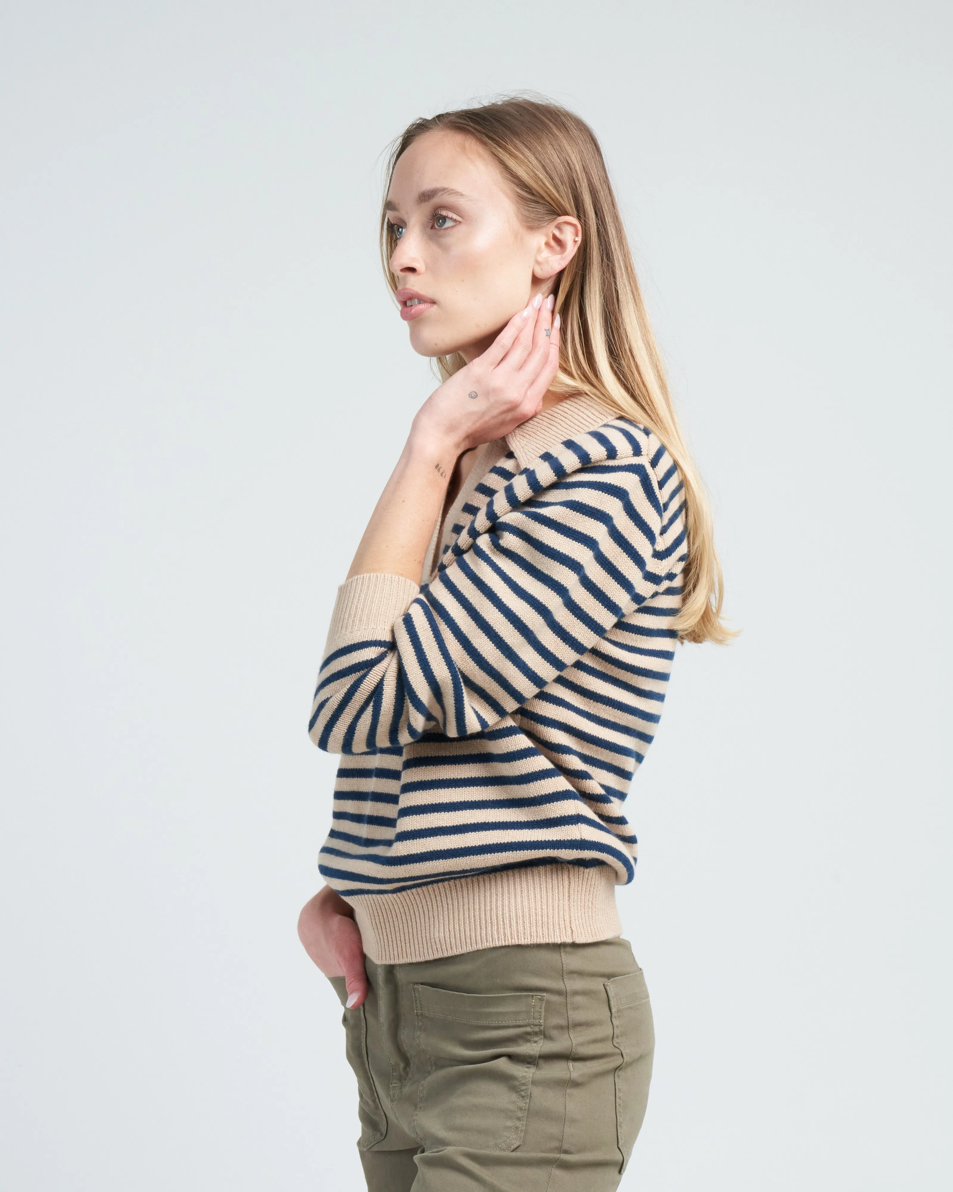 lucian stripe sweater - biscuit/dark indigo