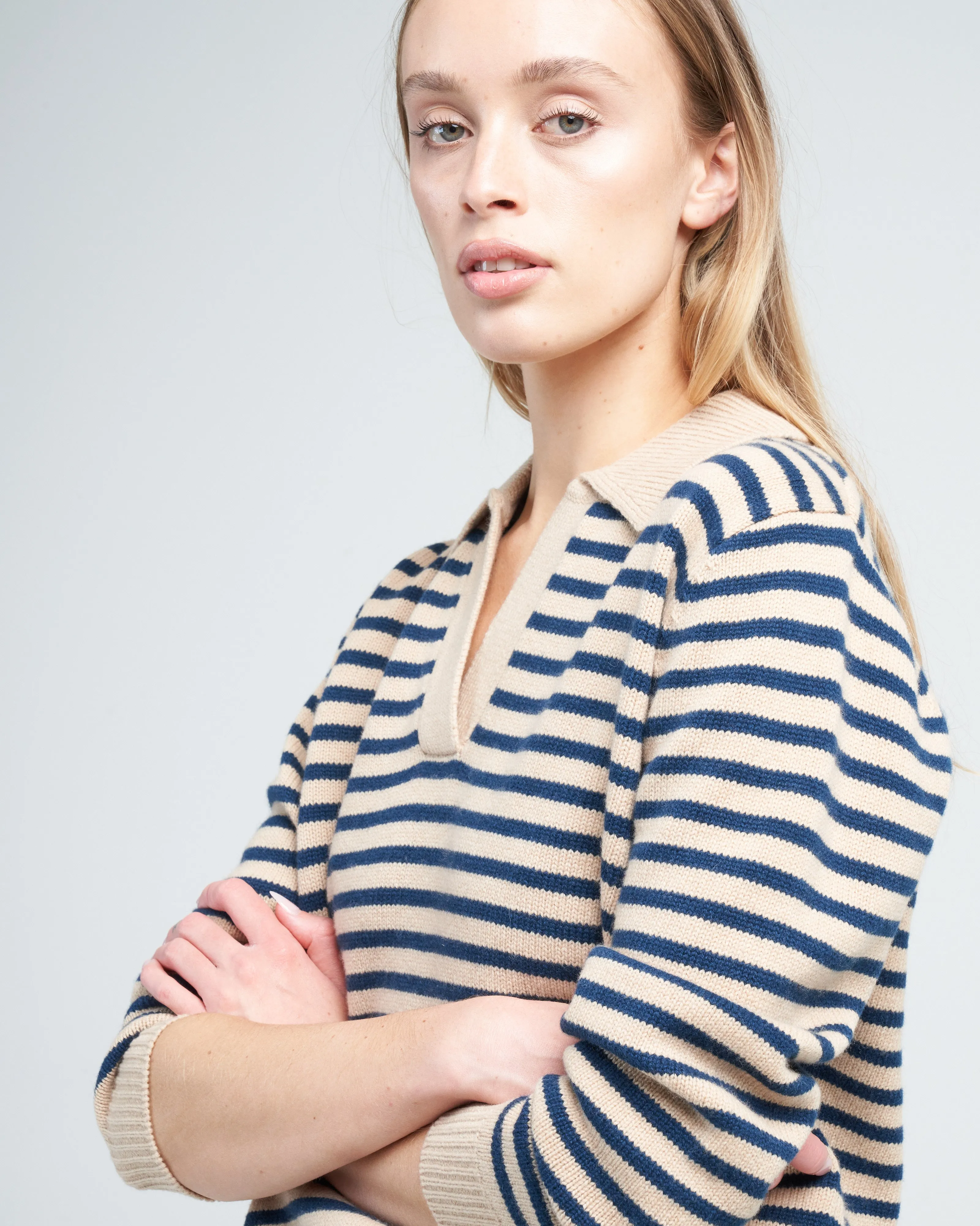 lucian stripe sweater - biscuit/dark indigo