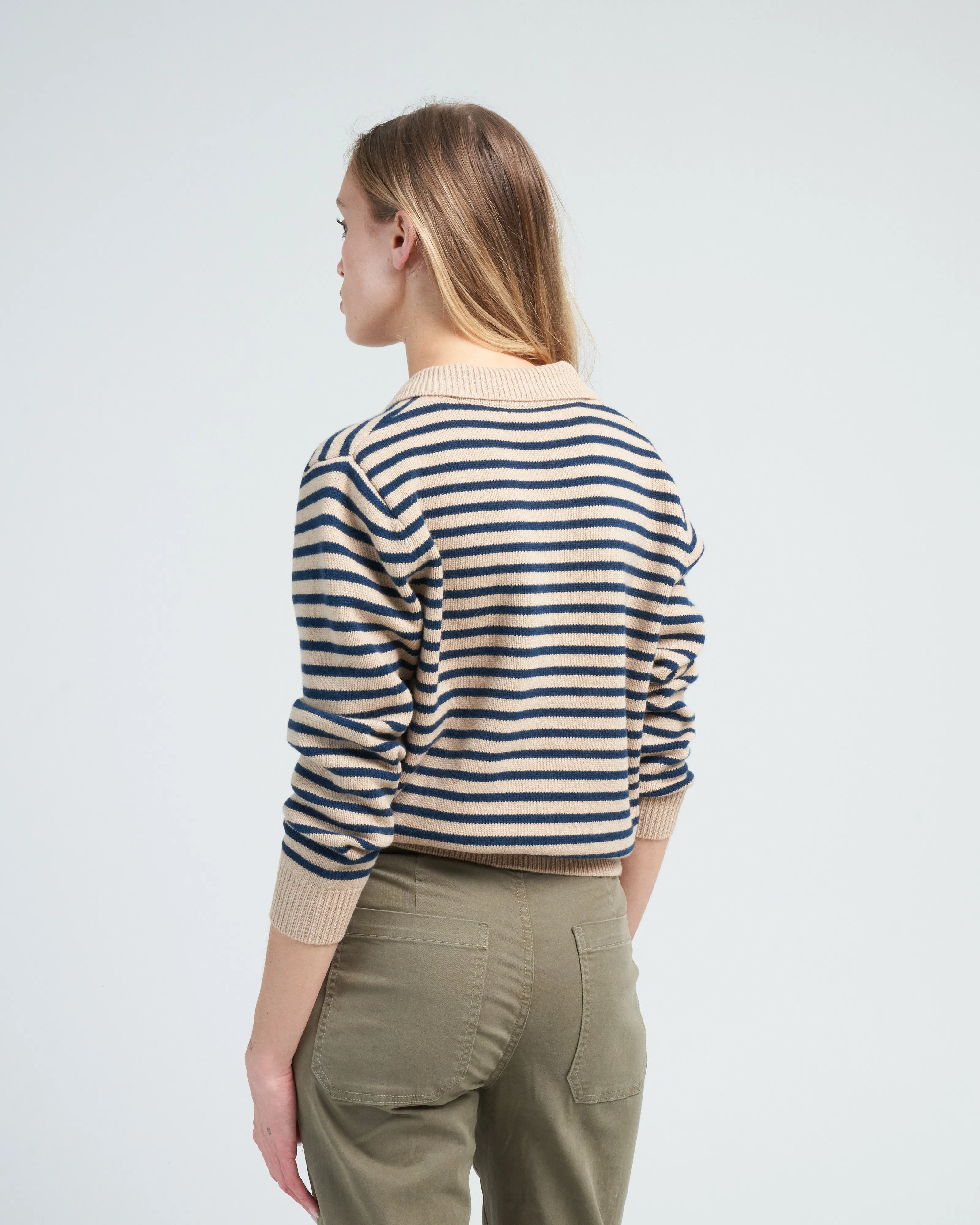 lucian stripe sweater - biscuit/dark indigo