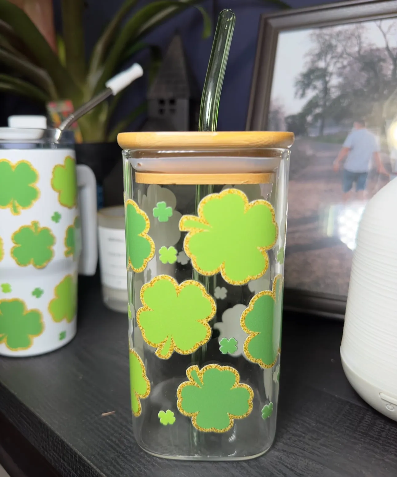 Lucky Clover- Square Glass Can and Kids Cups