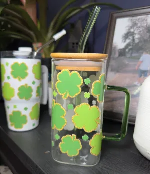 Lucky Clover- Square Glass Can and Kids Cups
