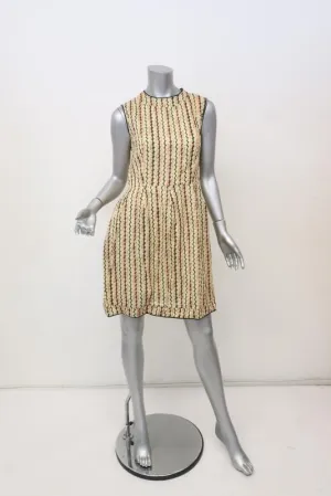 Marni Dress Light Yellow Printed Organza Size 40 Leather-Trim Sleeveless