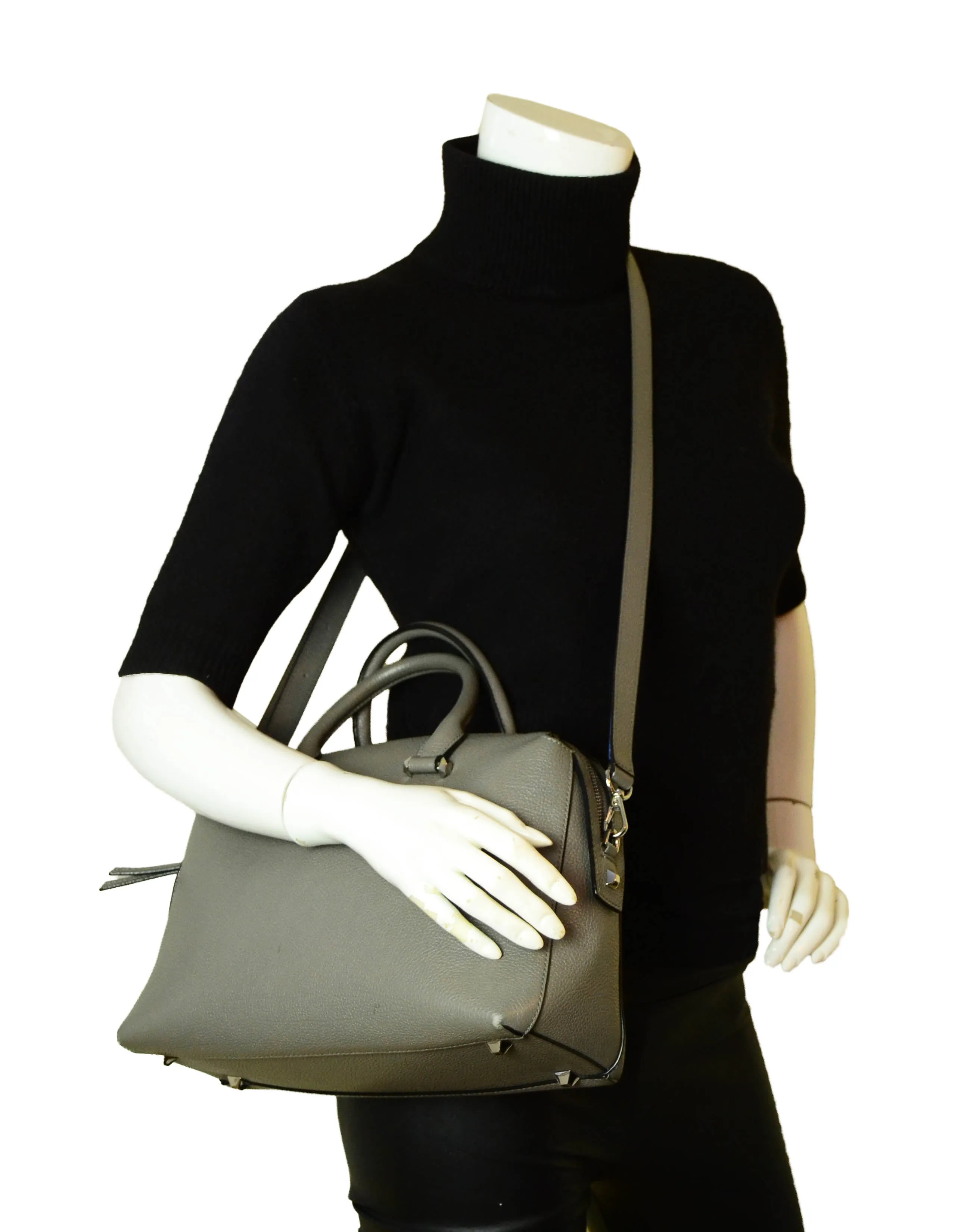 MCM Grey Leather Medium Ella Bowler Boston Bag