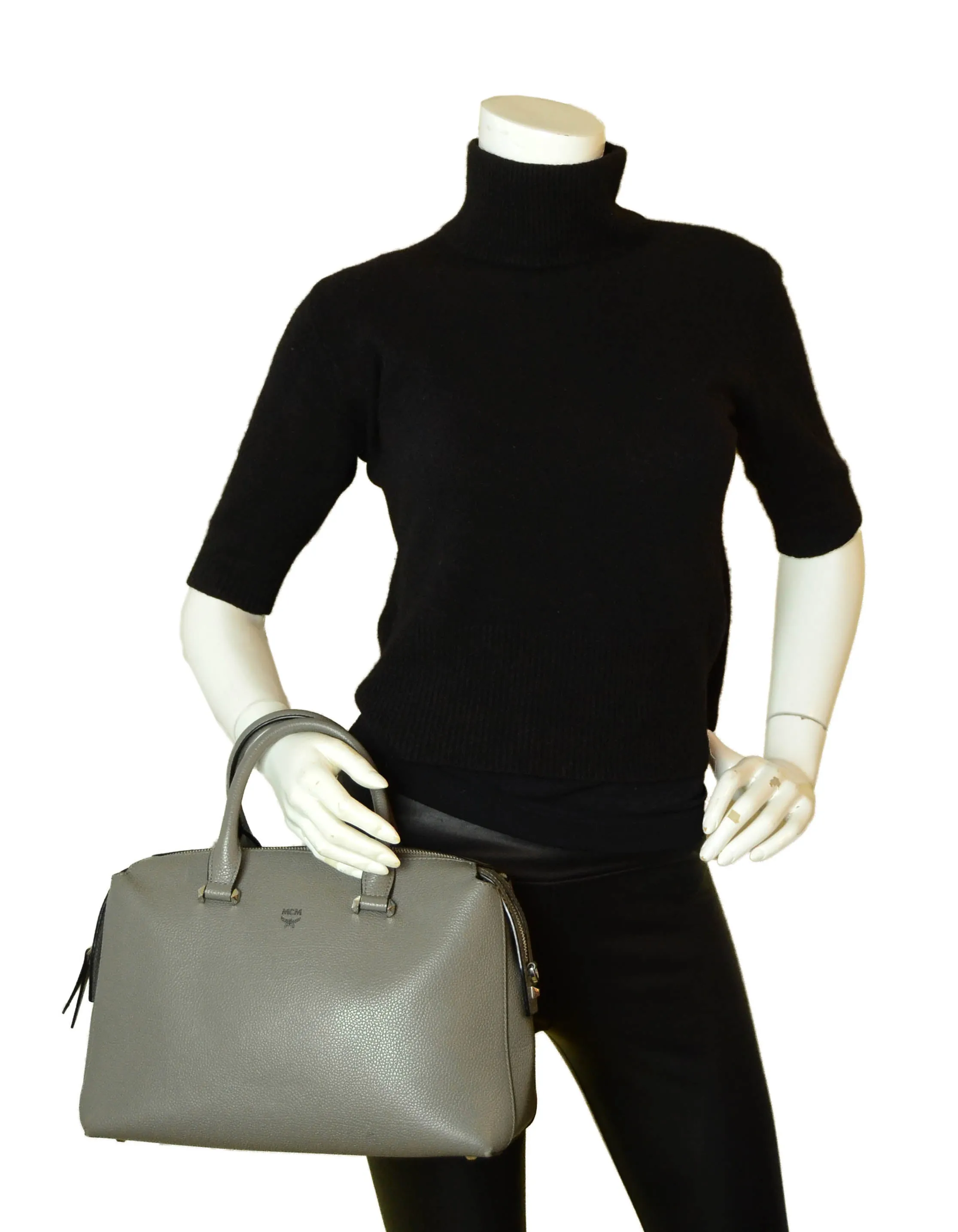 MCM Grey Leather Medium Ella Bowler Boston Bag