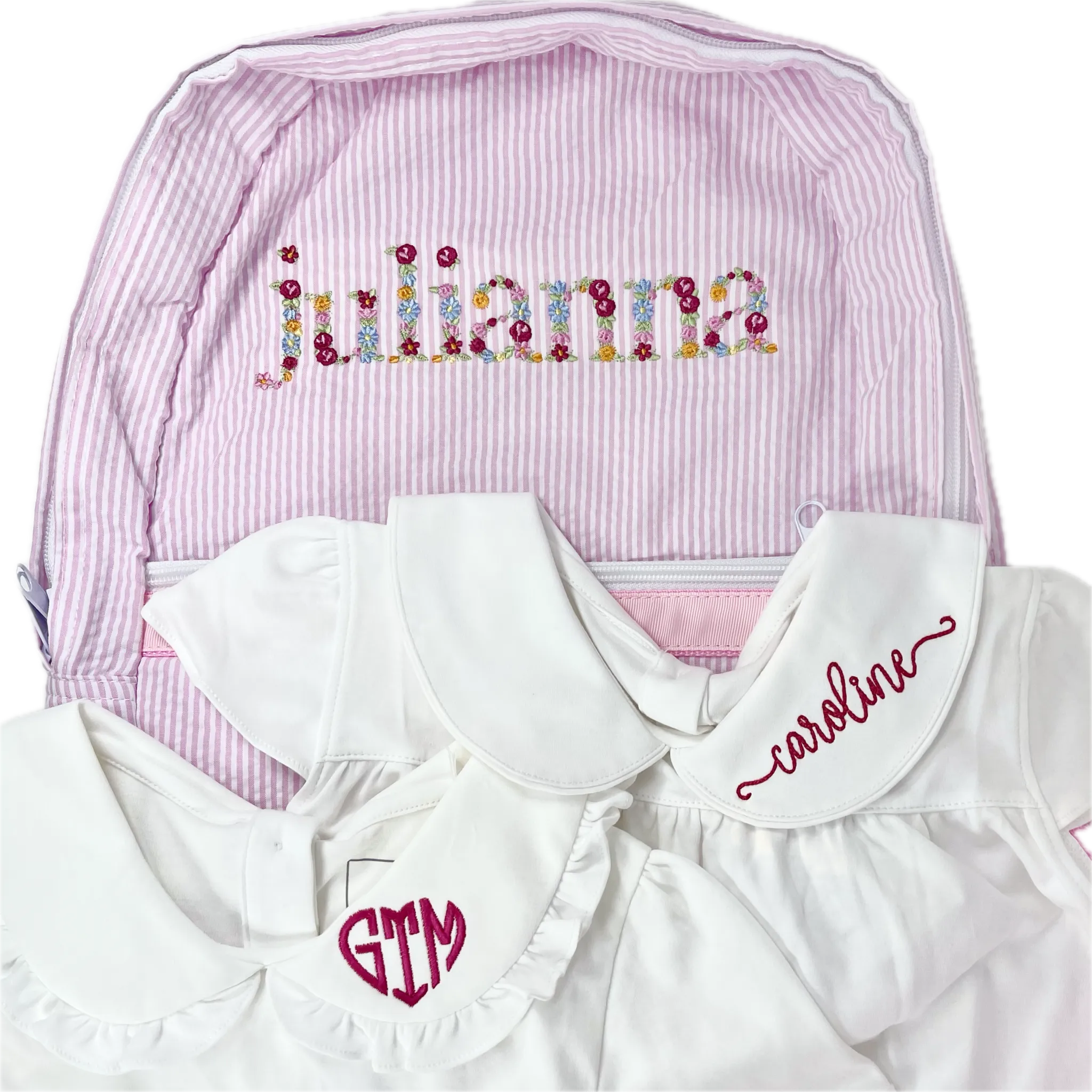 Medium Backpack w/Pockets Light Pink Seersucker by Mint Sweet Little Things
