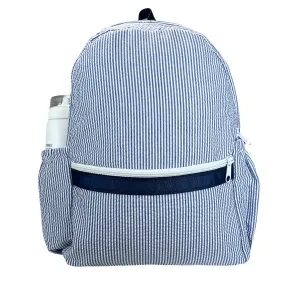 Medium Backpack w/Pockets Navy Seersucker by Mint Sweet Little Things