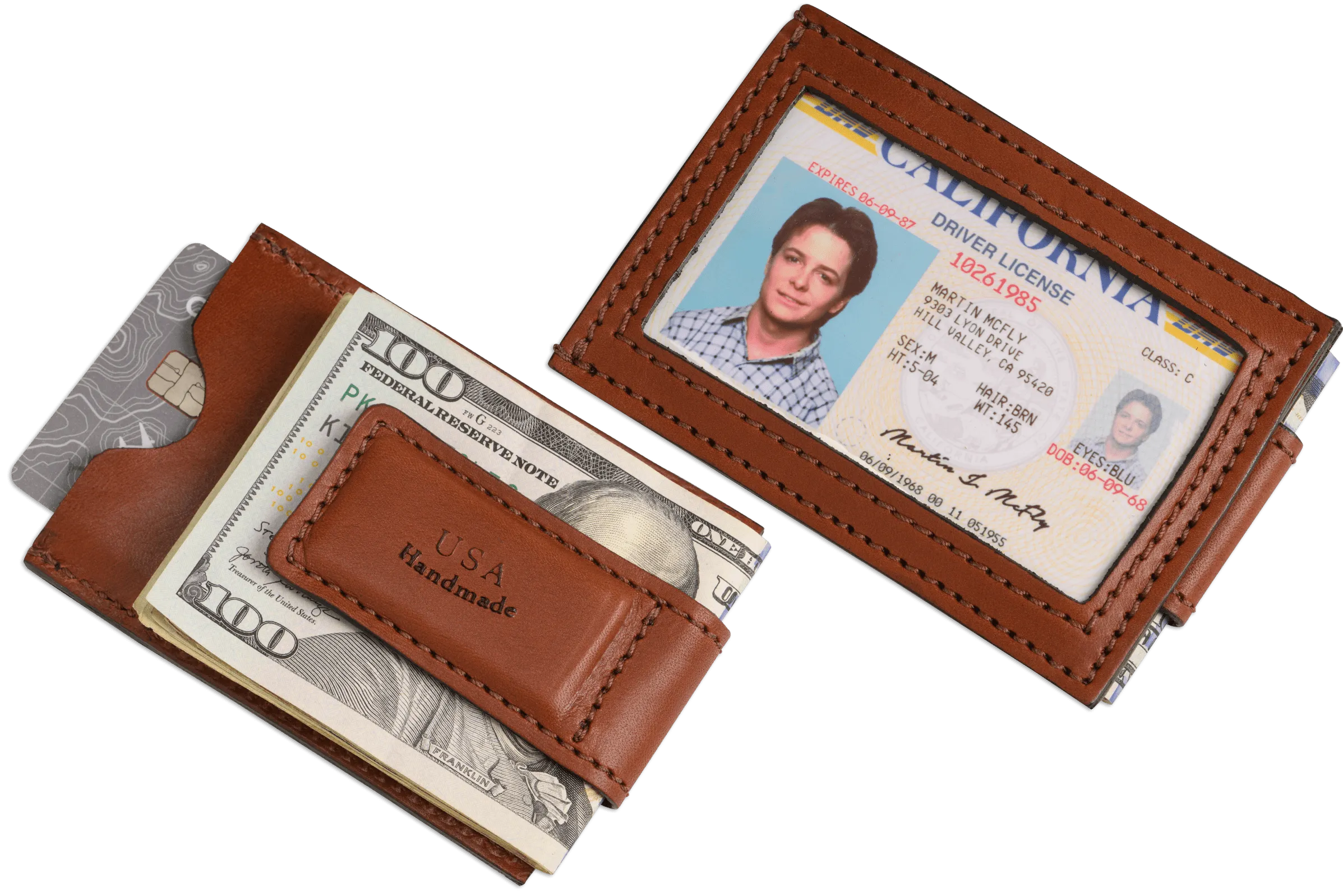 Medium Brown Premium Leather Slim ID Wallet With Magnetic Money Clip