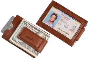 Medium Brown Premium Leather Slim ID Wallet With Magnetic Money Clip