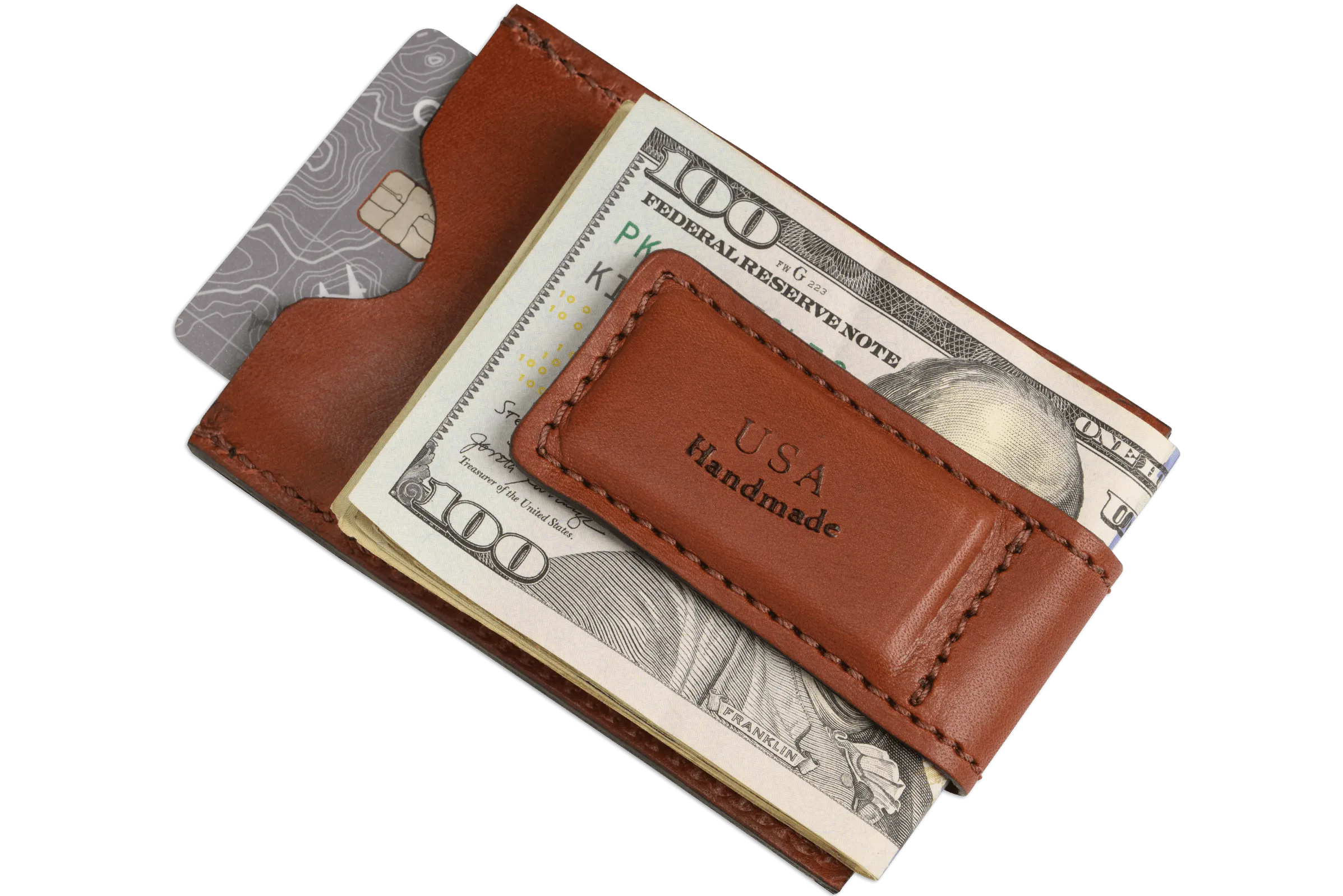 Medium Brown Premium Leather Slim ID Wallet With Magnetic Money Clip