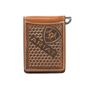 Men's Brown Leather Ariat Money Clip Bifold Wallet