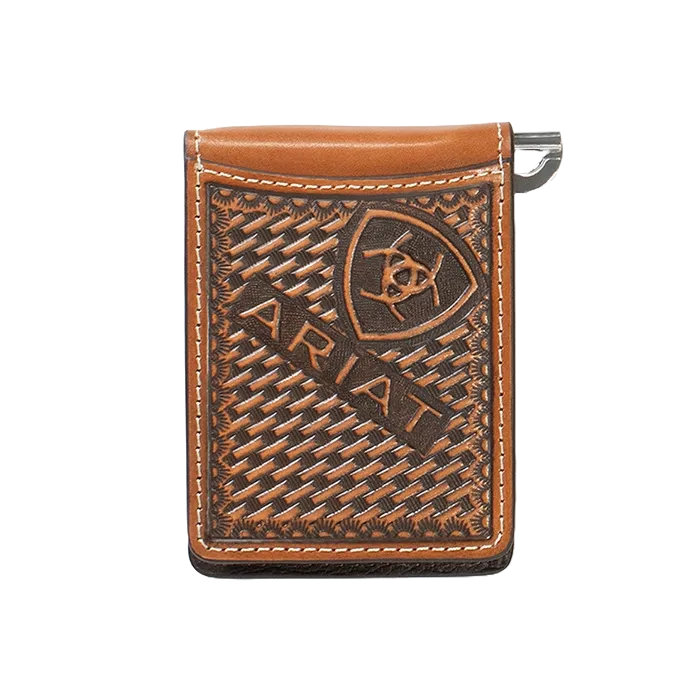Men's Brown Leather Ariat Money Clip Bifold Wallet