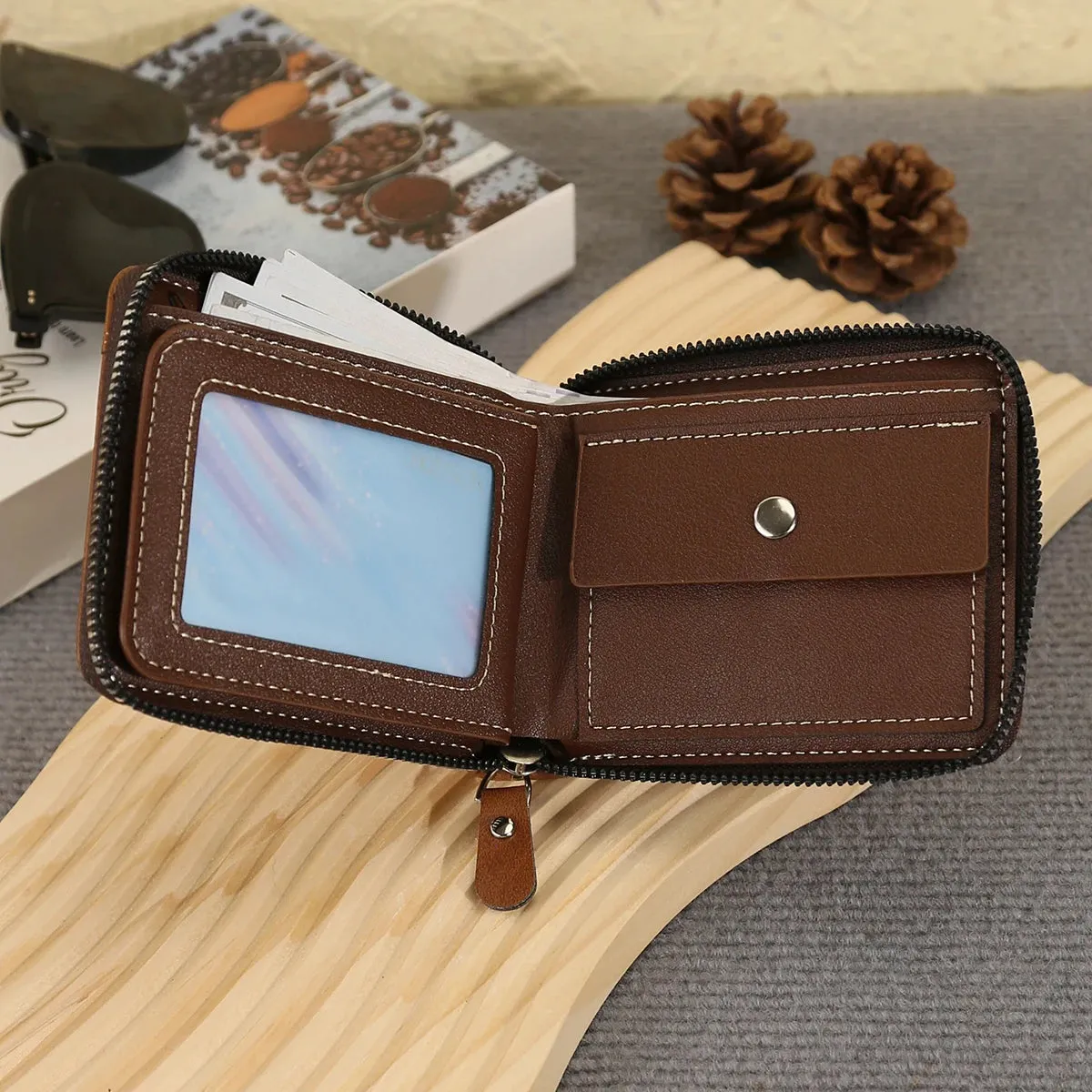 Men's Classic Zipper Multi-Card Wallet with Large Capacity