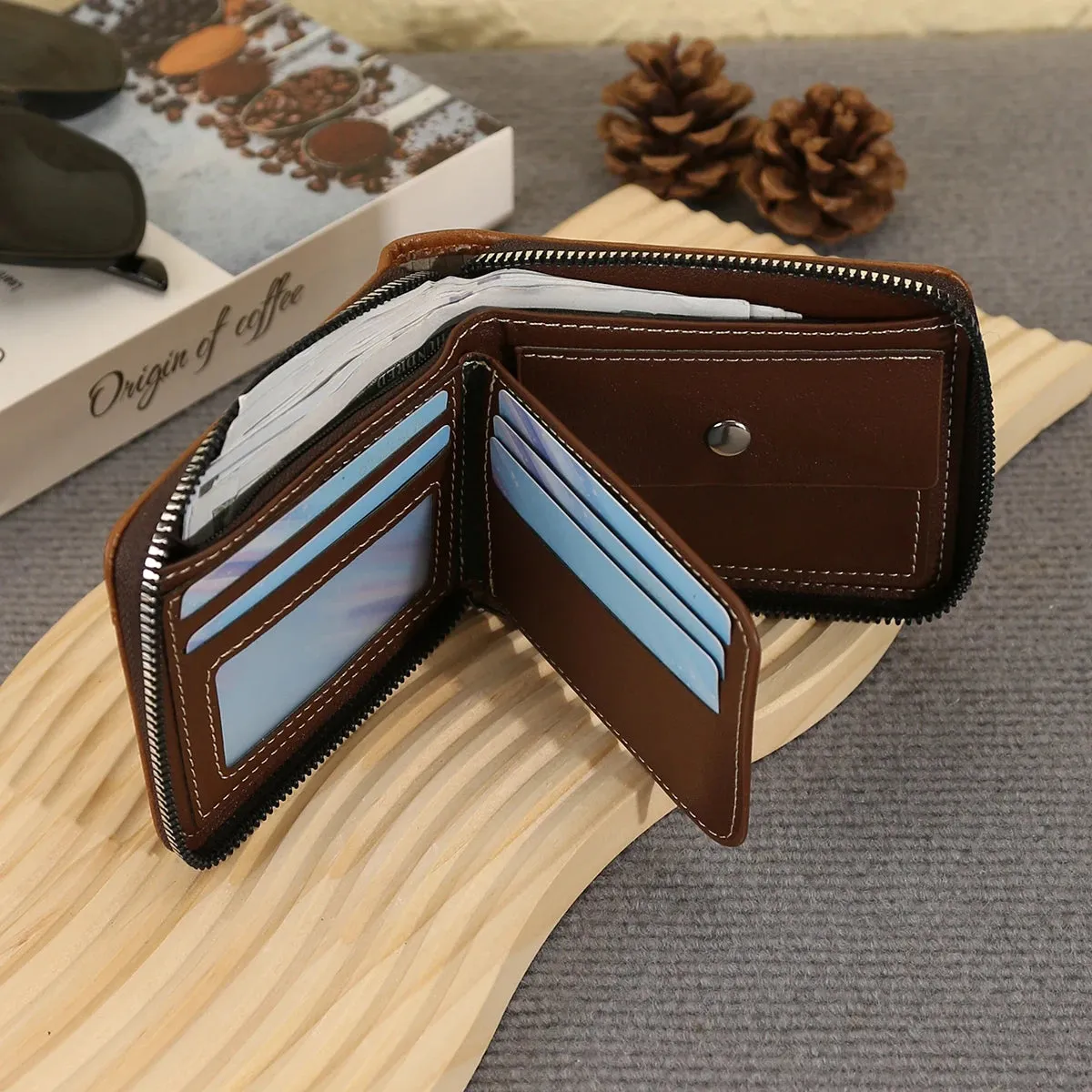 Men's Classic Zipper Multi-Card Wallet with Large Capacity
