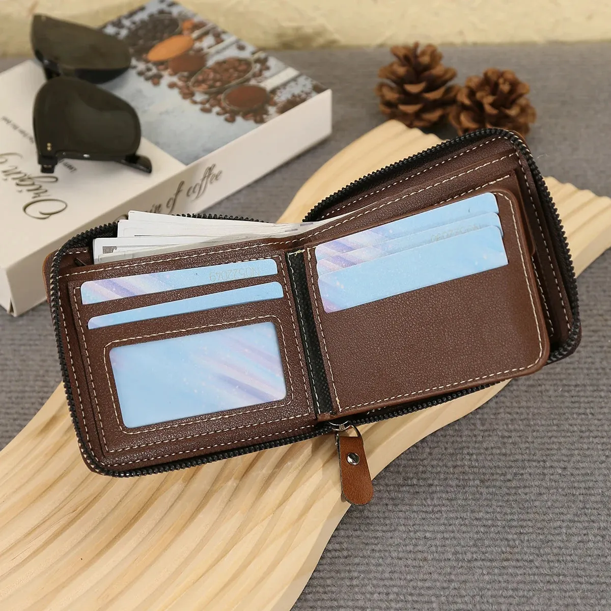 Men's Classic Zipper Multi-Card Wallet with Large Capacity