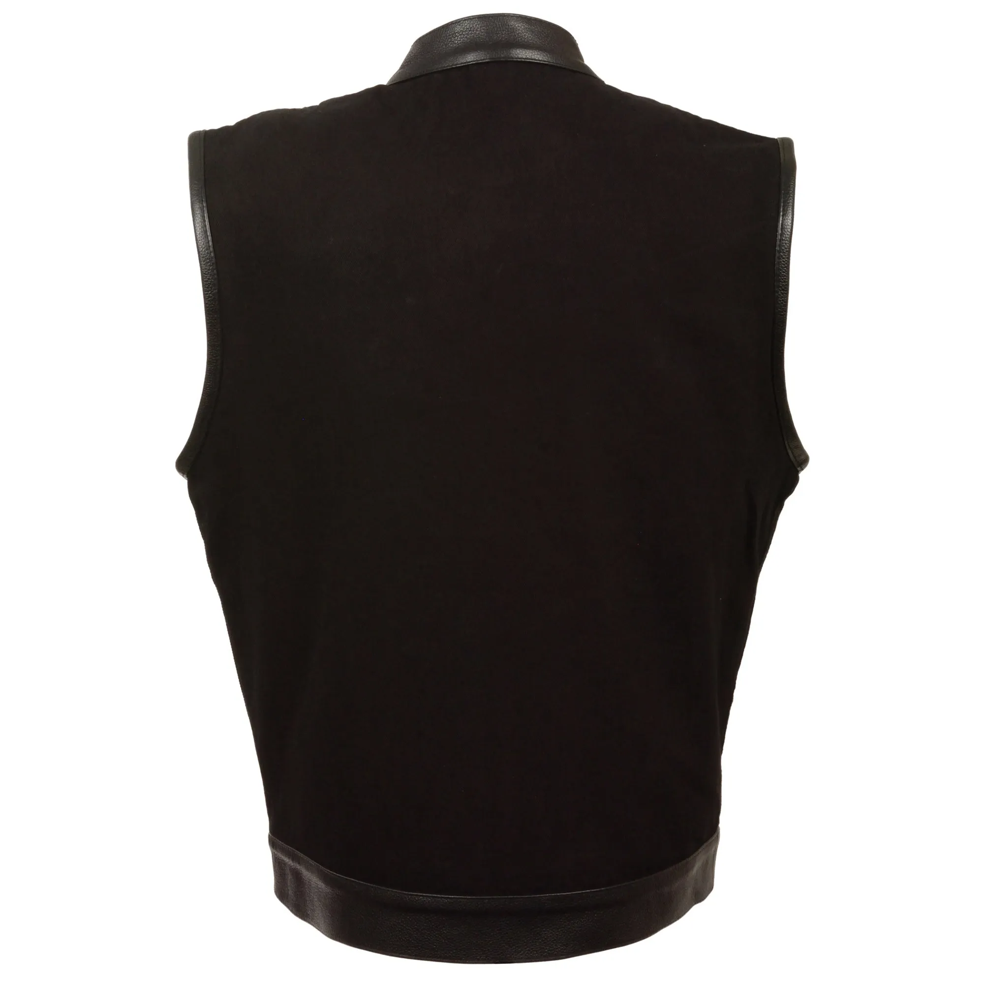 Men's Denim Club Vest w/ Leather Trim & Hidden Zipper
