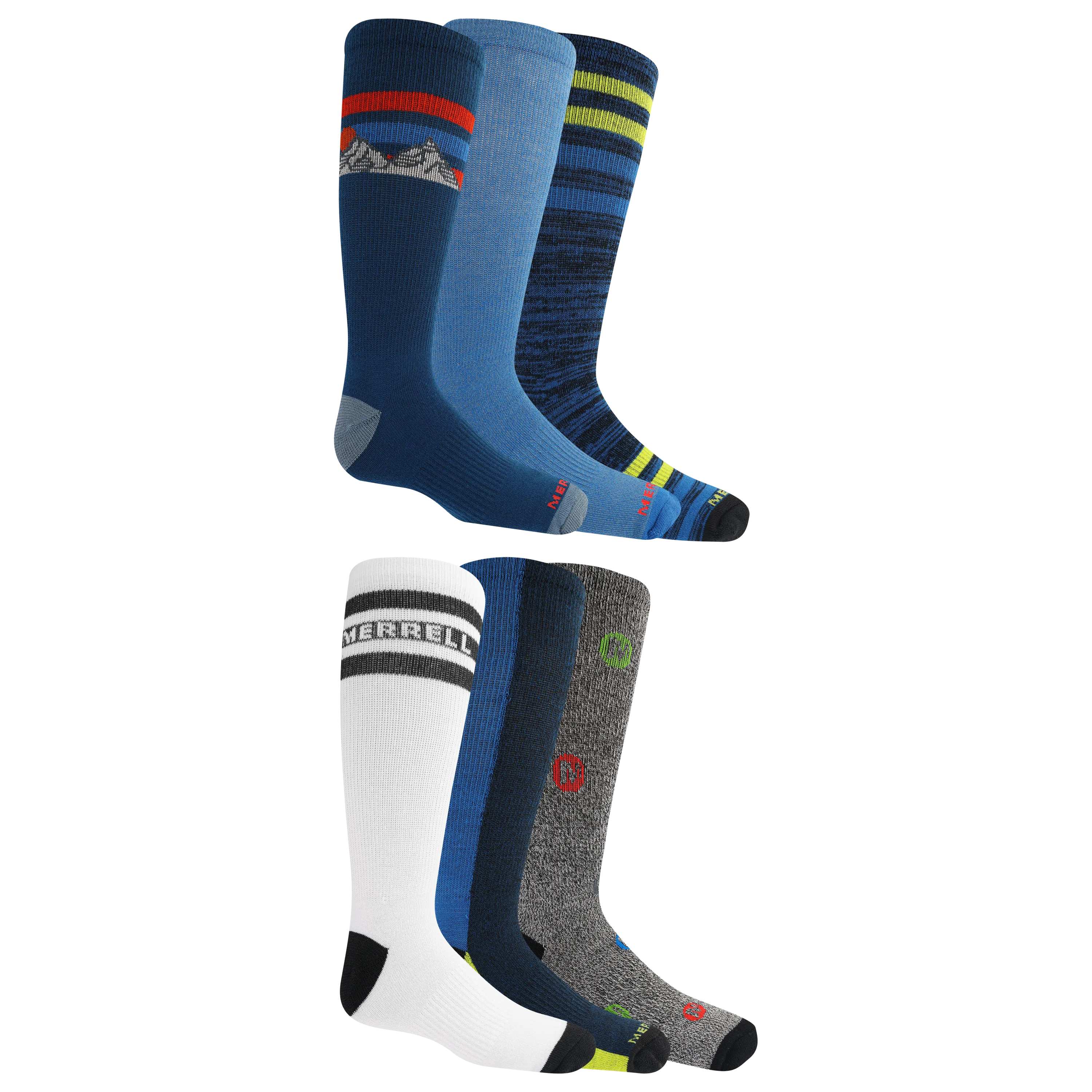 Merrell Kids' Everyday Cushion Comfort Crew Sock 6 Pair Pack with Fast Dry Moisture Wicking