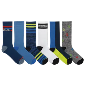 Merrell Kids' Everyday Cushion Comfort Crew Sock 6 Pair Pack with Fast Dry Moisture Wicking