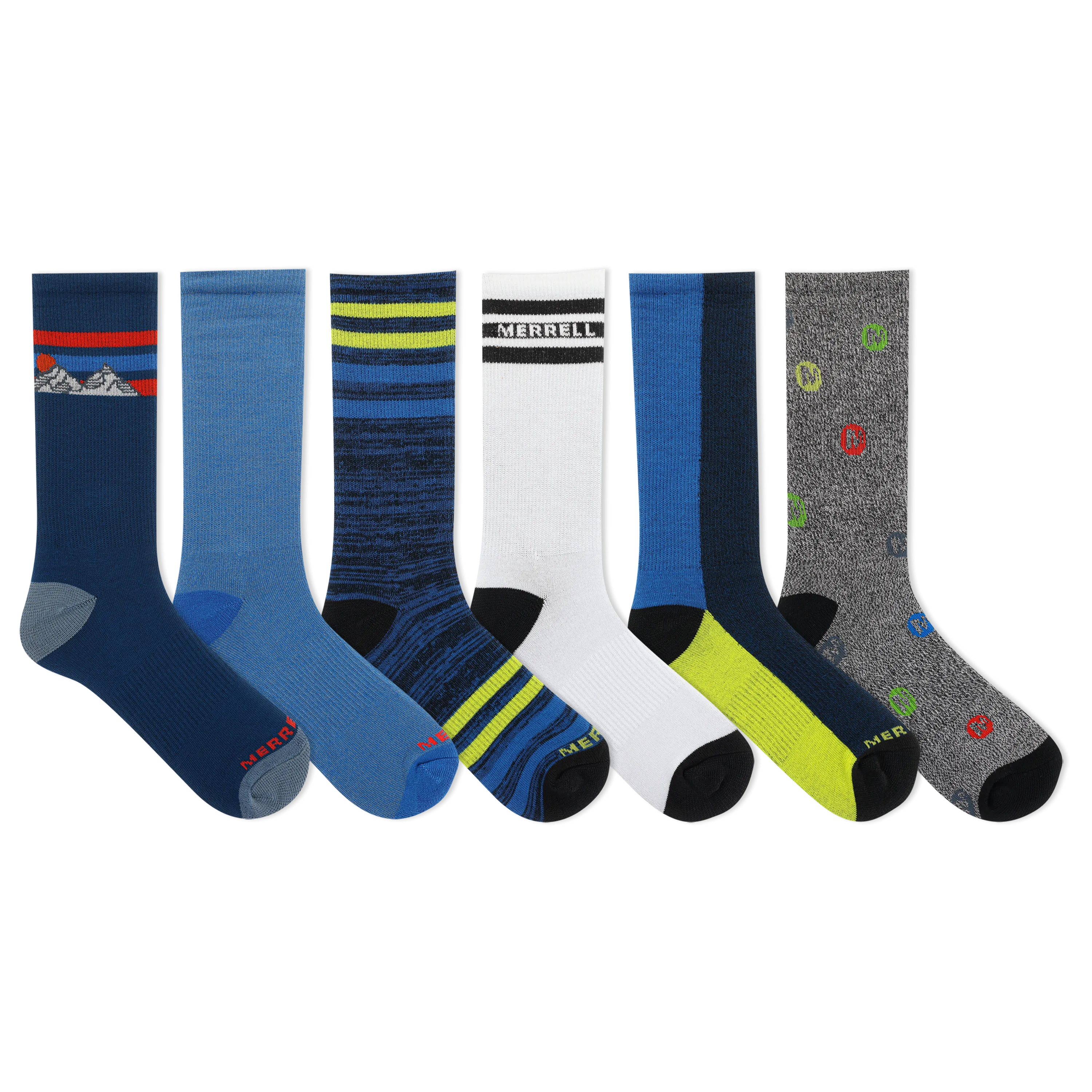 Merrell Kids' Everyday Cushion Comfort Crew Sock 6 Pair Pack with Fast Dry Moisture Wicking