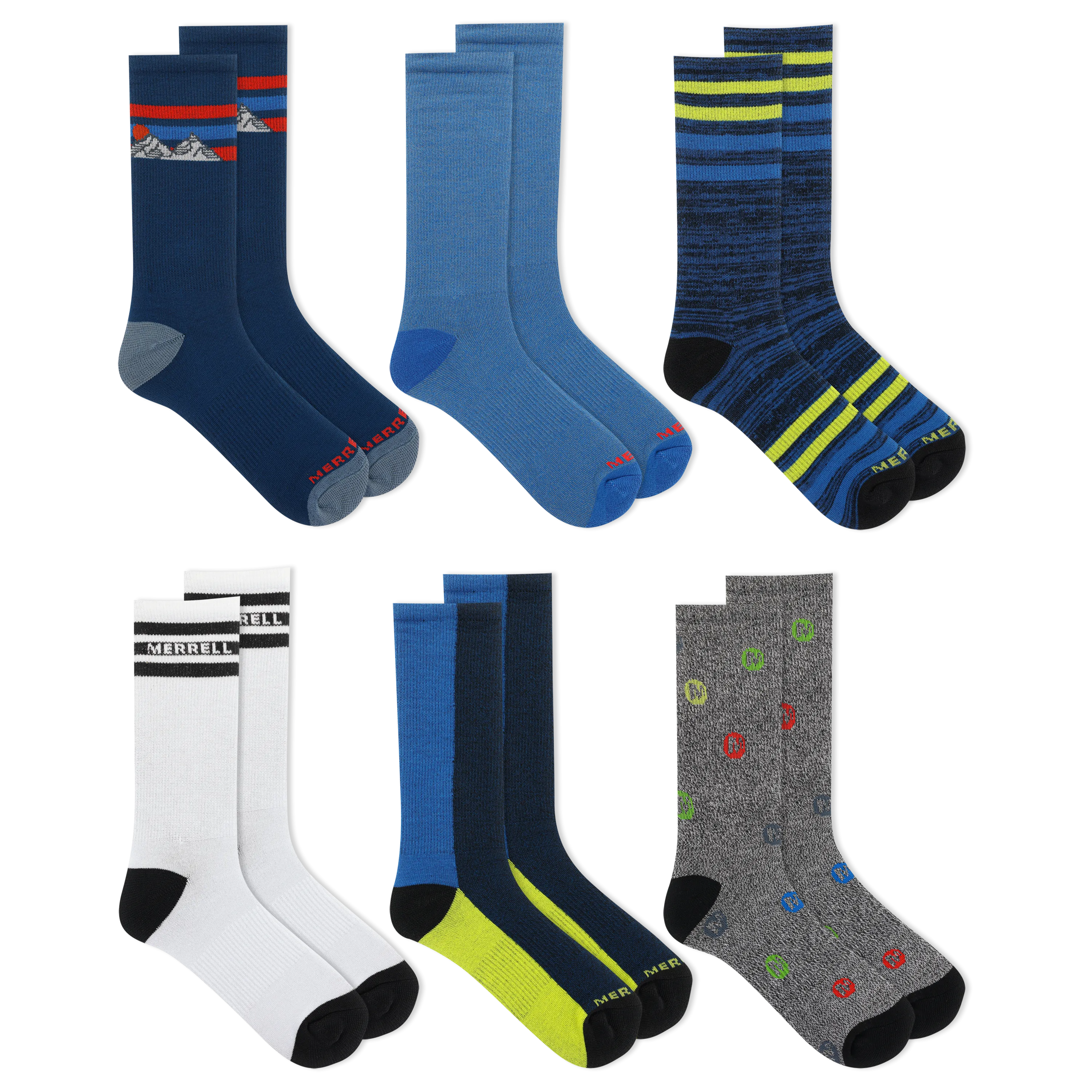 Merrell Kids' Everyday Cushion Comfort Crew Sock 6 Pair Pack with Fast Dry Moisture Wicking