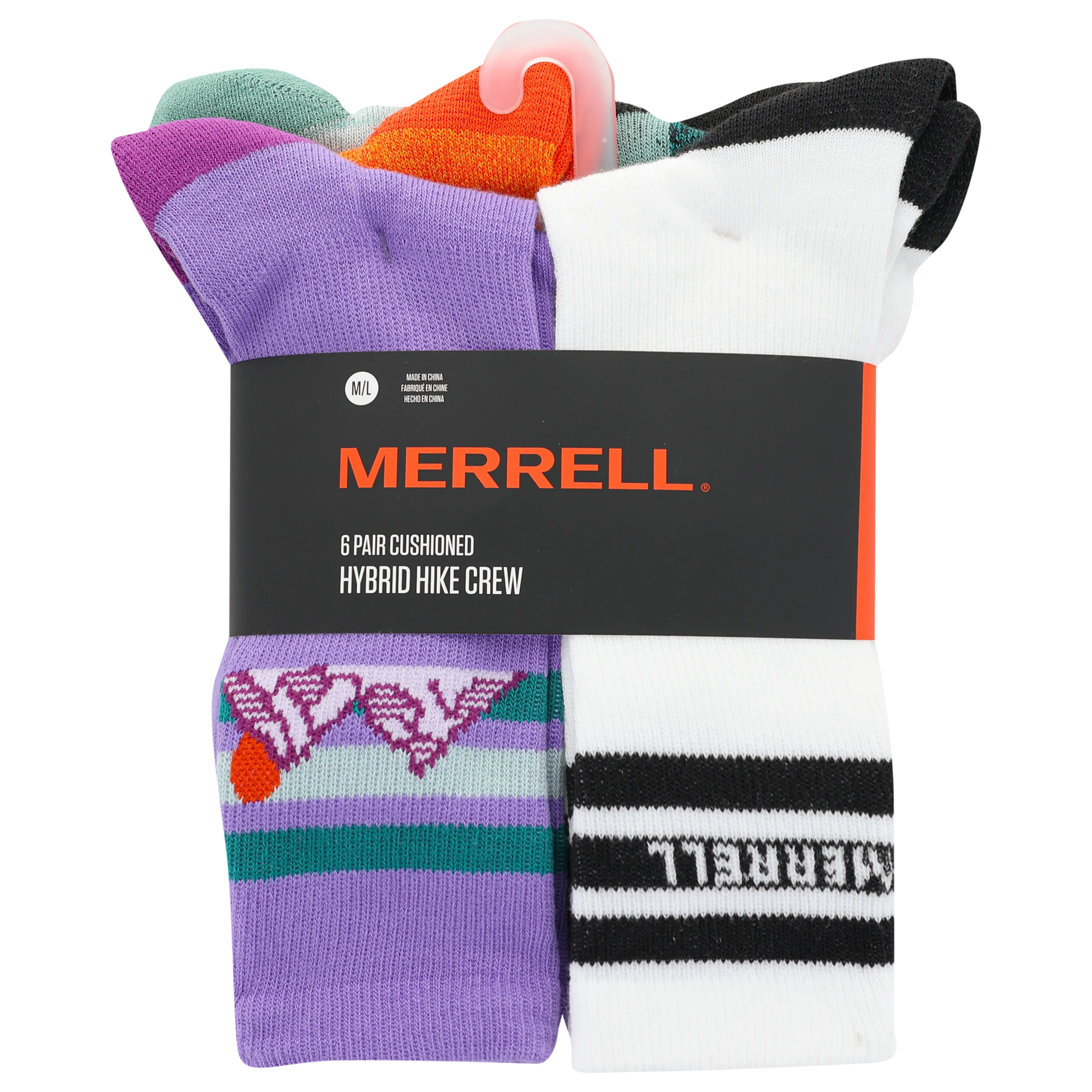 Merrell Kids' Everyday Cushion Comfort Crew Sock 6 Pair Pack with Fast Dry Moisture Wicking