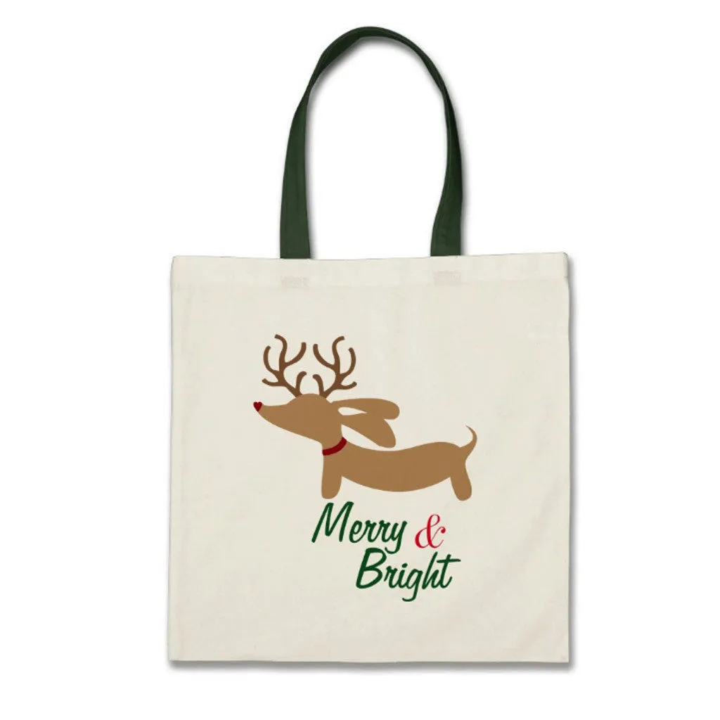 Merry & Bright Dachshund Christmas Tote Bag