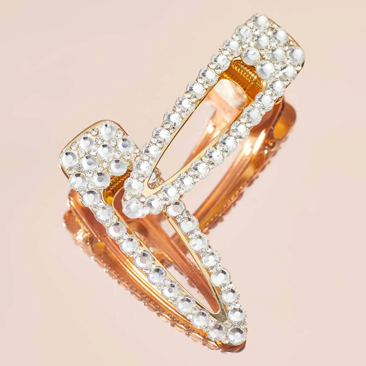 metal rhinestone large open shape hair clip 1pc- gold