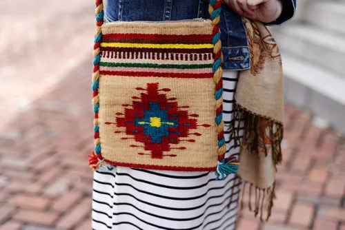 Mexican Shoulder Bag Zapotec Woven Wool Purse Oaxaca Handmade