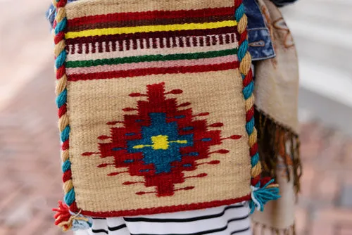 Mexican Shoulder Bag Zapotec Woven Wool Purse Oaxaca Handmade