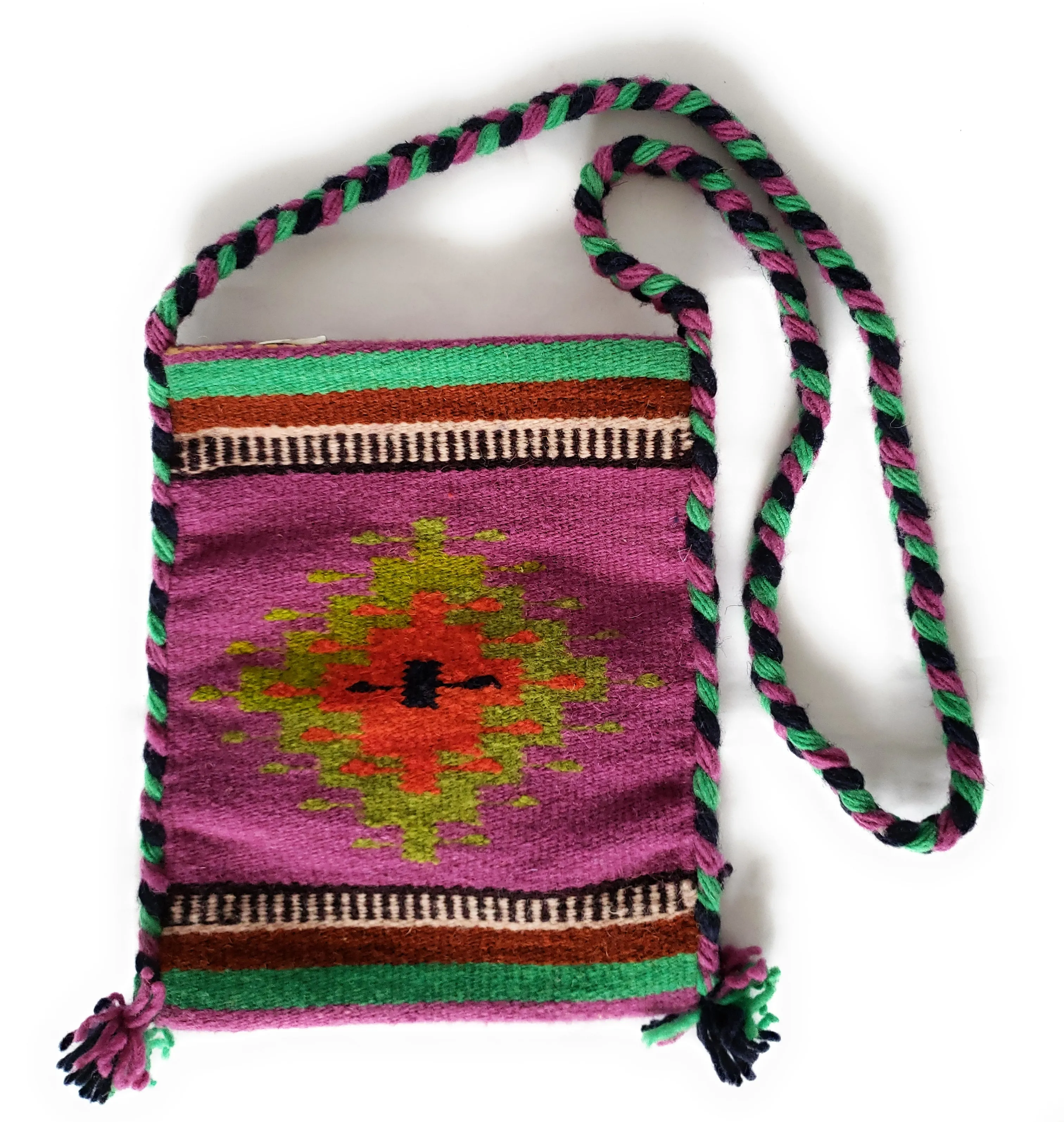 Mexican Shoulder Bag Zapotec Woven Wool Purse Oaxaca Handmade