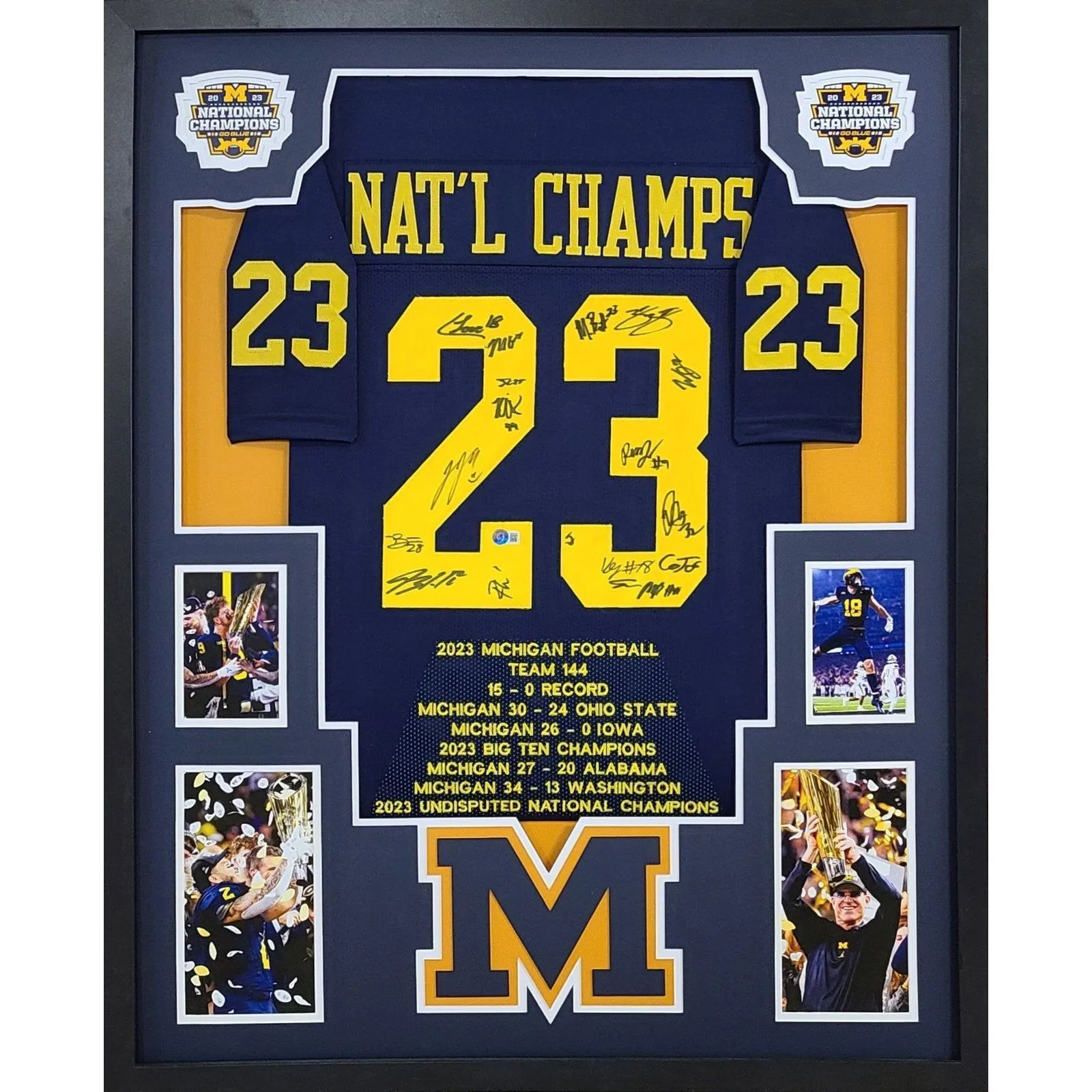 Michigan Team Autographed Signed Framed Stat Michigan Nat Champ Jersey BECKETT