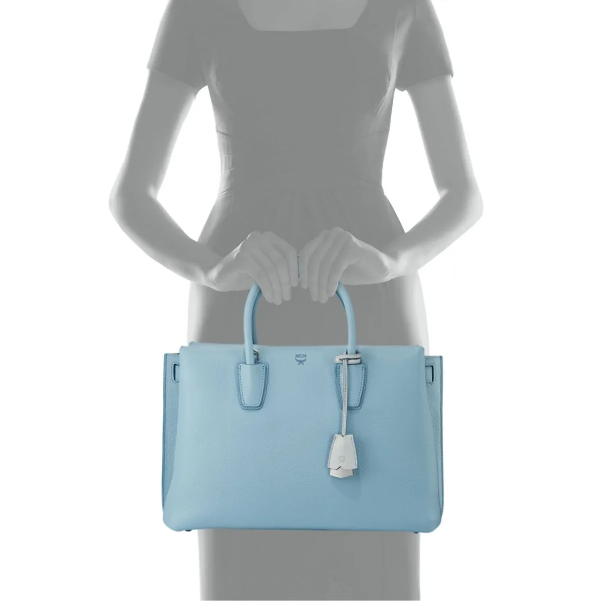 Milla Medium Leather Sky Blue Tote Bag