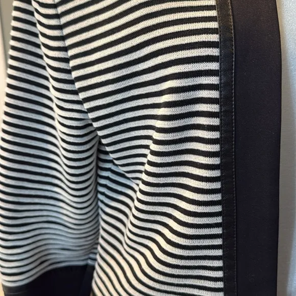 Ming Wang Faux Leather Trim Jacket, Womens, Small Black/White