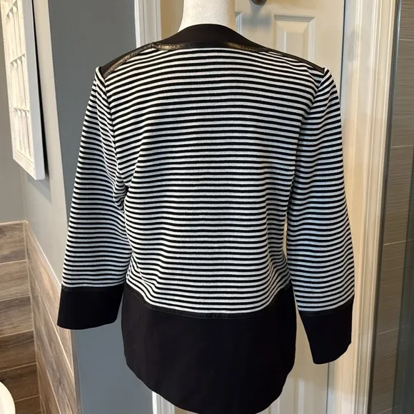 Ming Wang Faux Leather Trim Jacket, Womens, Small Black/White