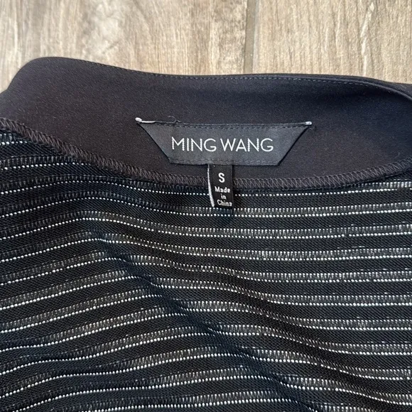 Ming Wang Faux Leather Trim Jacket, Womens, Small Black/White
