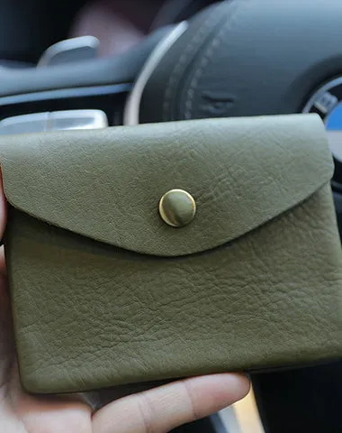 Mini Womens Green Leather Billfold Wallet Small Wallet with Coin Pocket Envelope Wallet for Ladies