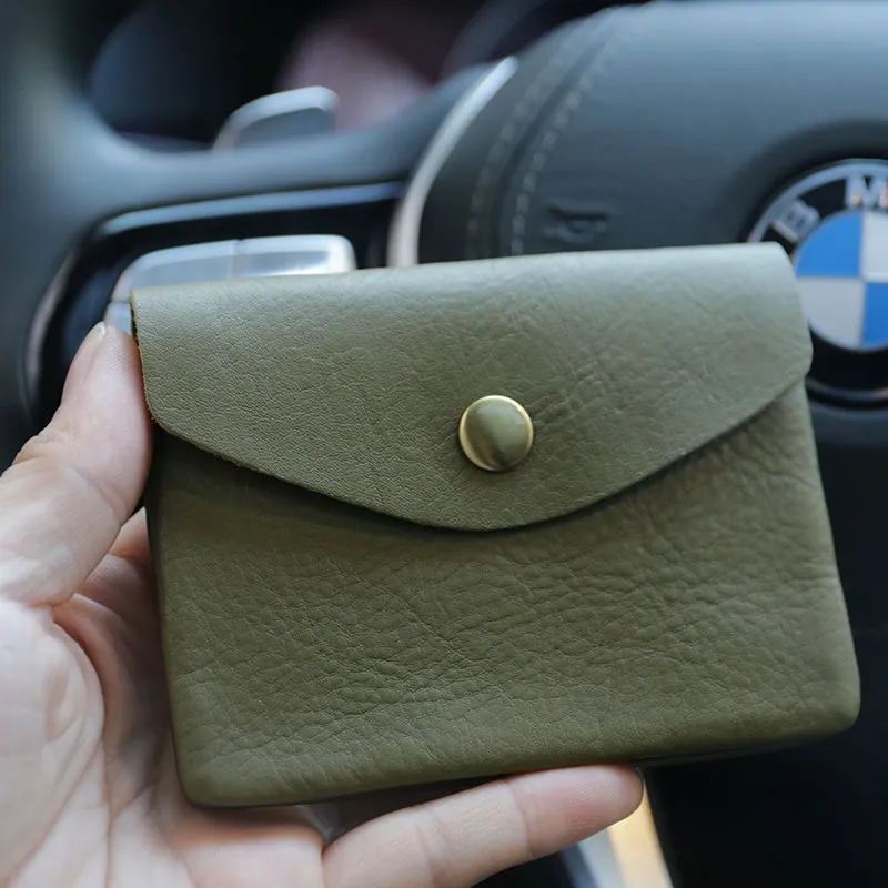 Mini Womens Green Leather Billfold Wallet Small Wallet with Coin Pocket Envelope Wallet for Ladies