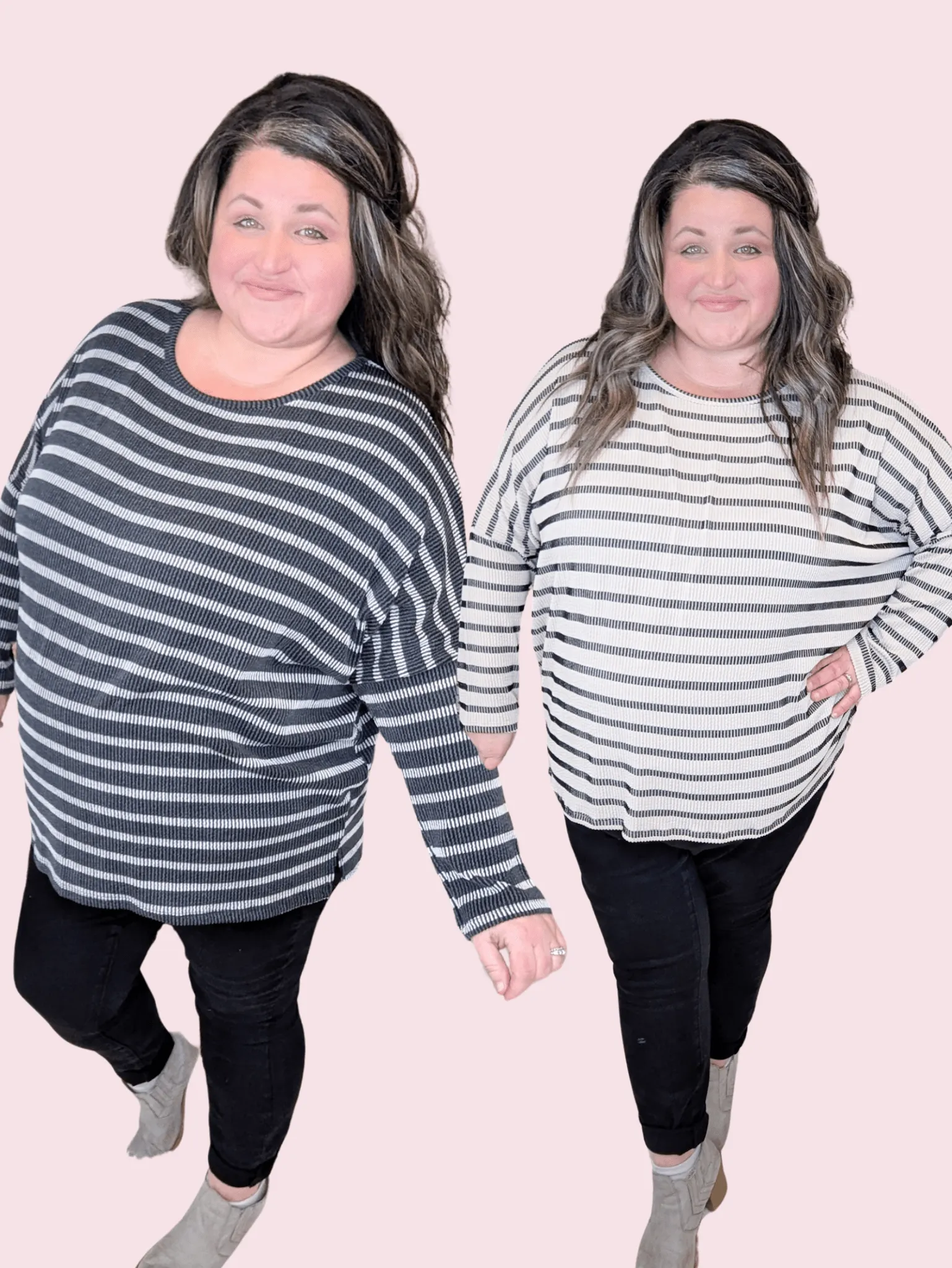 Misty Raised Rib Dolman in Neutral Stripes