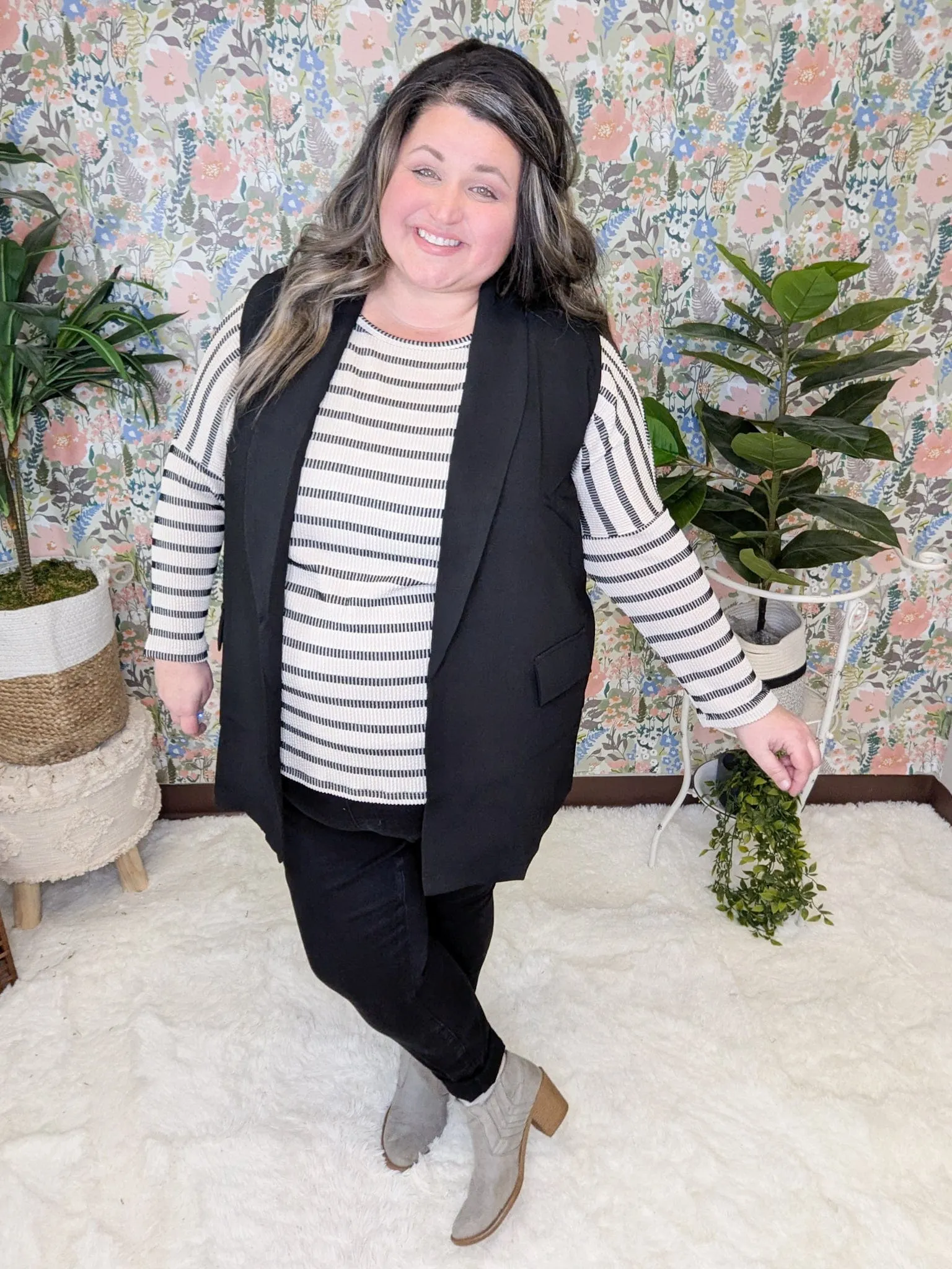 Misty Raised Rib Dolman in Neutral Stripes