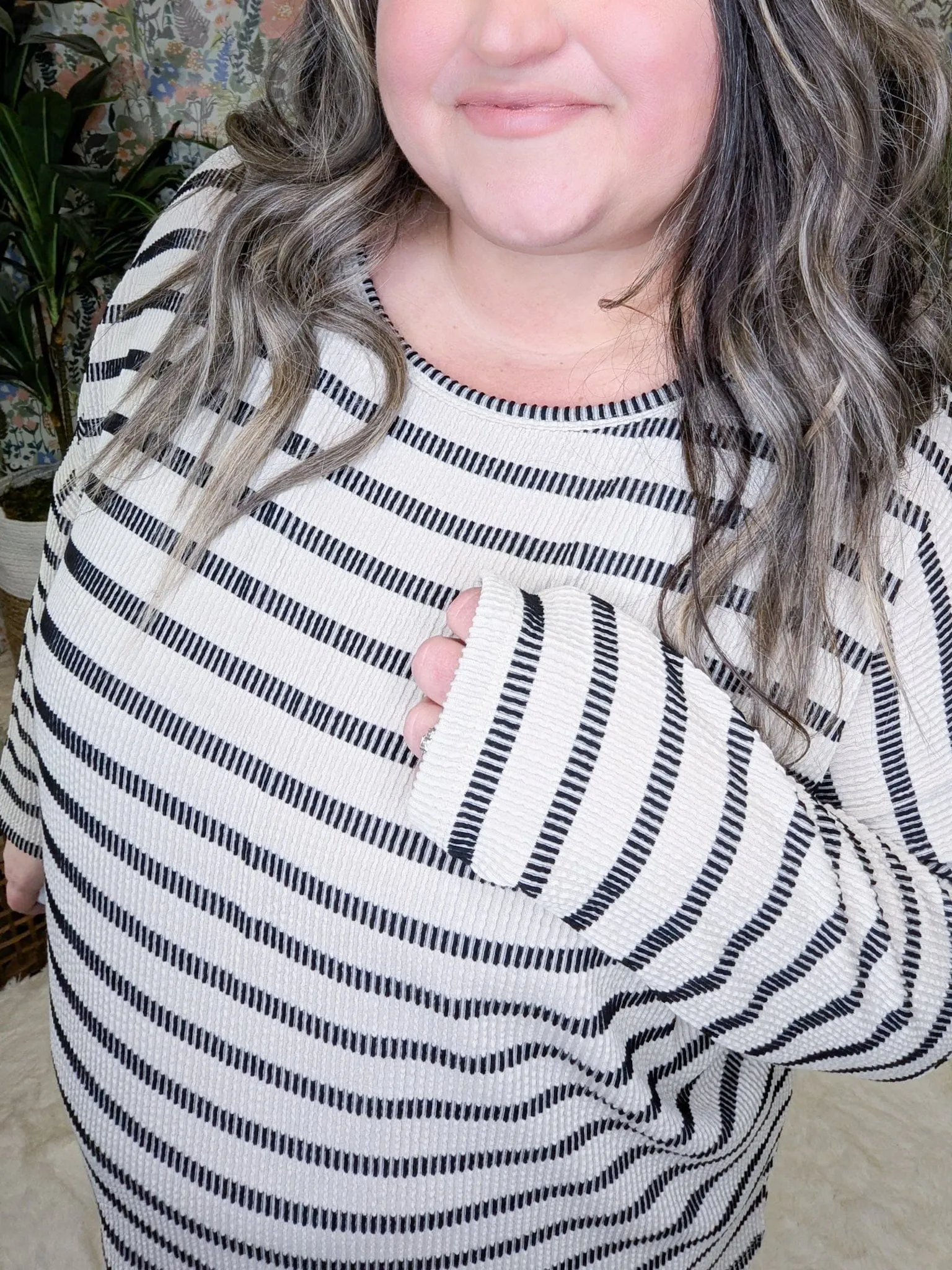 Misty Raised Rib Dolman in Neutral Stripes