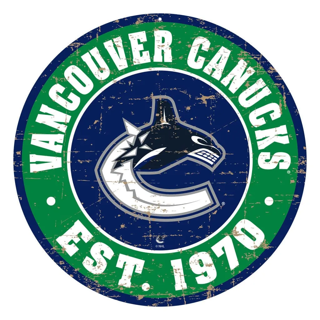 Mustang NHL Distressed Round Sign - Vancouver Canucks