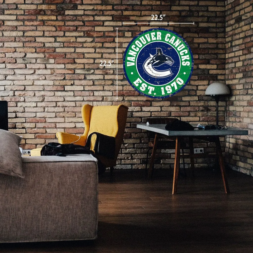 Mustang NHL Distressed Round Sign - Vancouver Canucks