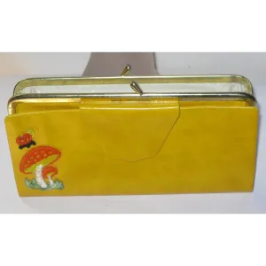 Mustard Vinyl Embroidered Mushroom Wallet