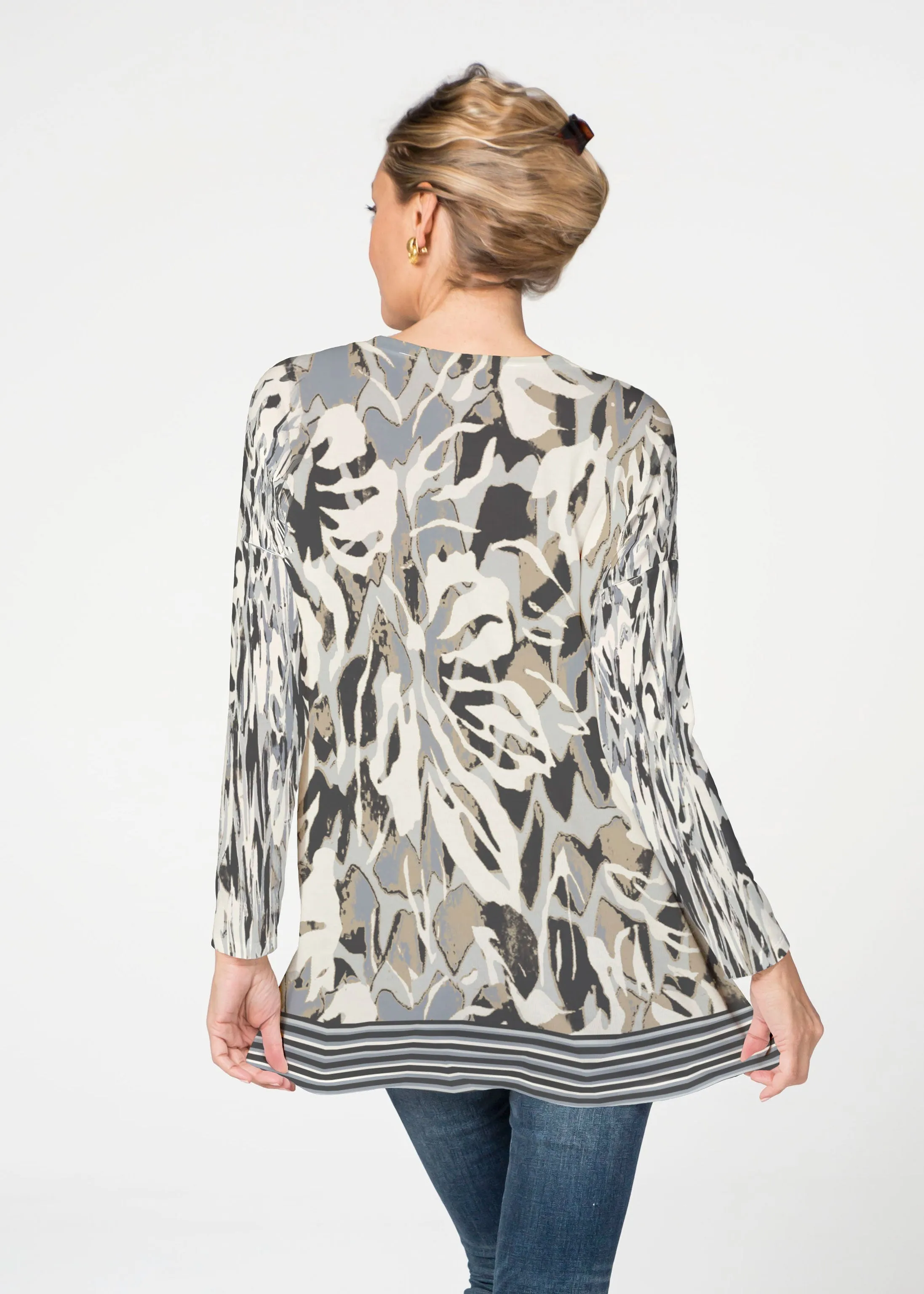 Mystic Floral Stripe Grey (19170) Slouchy Butterknit Top